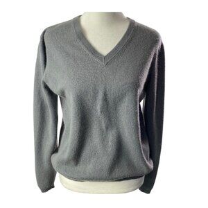 WILLIAM RANDALL Women Cashmere Silk Pullover Sweater Sz M Gray V Neck 17-6